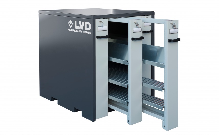Press brake tooling cabinet open