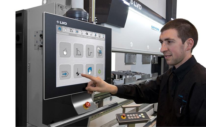 LVD Easy-Form hydraulic press brake machine operator using touch screen